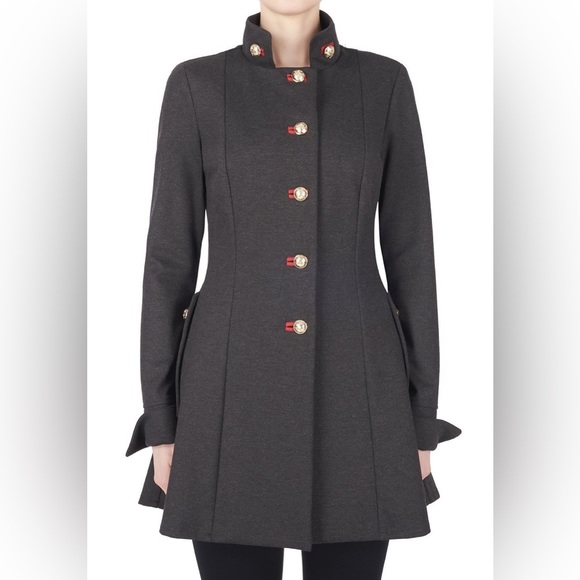 Joseph Ribkoff Jackets & Blazers - Joseph Ribkoff Charcoal Grey/Ruby Military Style Peplum Coat (173308) - Size 6